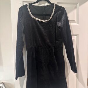 Elegant Black Velvet Dress with rhinestone Detailing